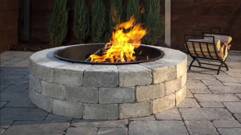 unilock wood burning fire pit