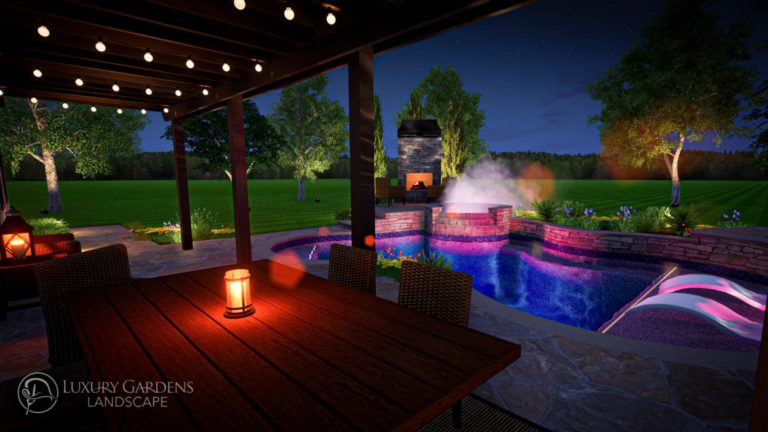 High Quality 3D Landscape Design 4 pergola-backyard-nightime-design